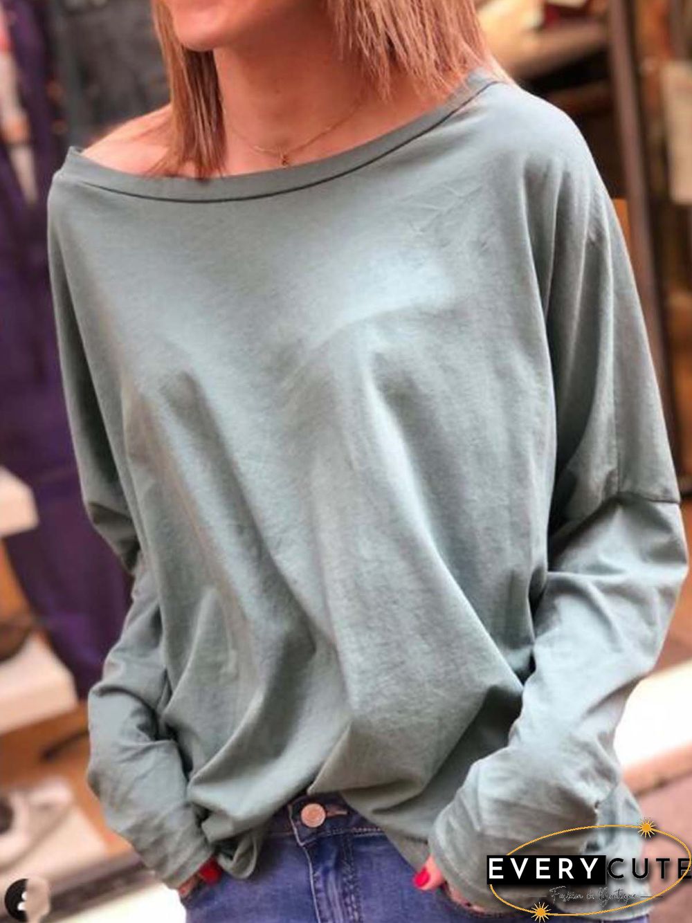 Casual Scoop Neckline Cotton-Blend Long Sleeve Tops
