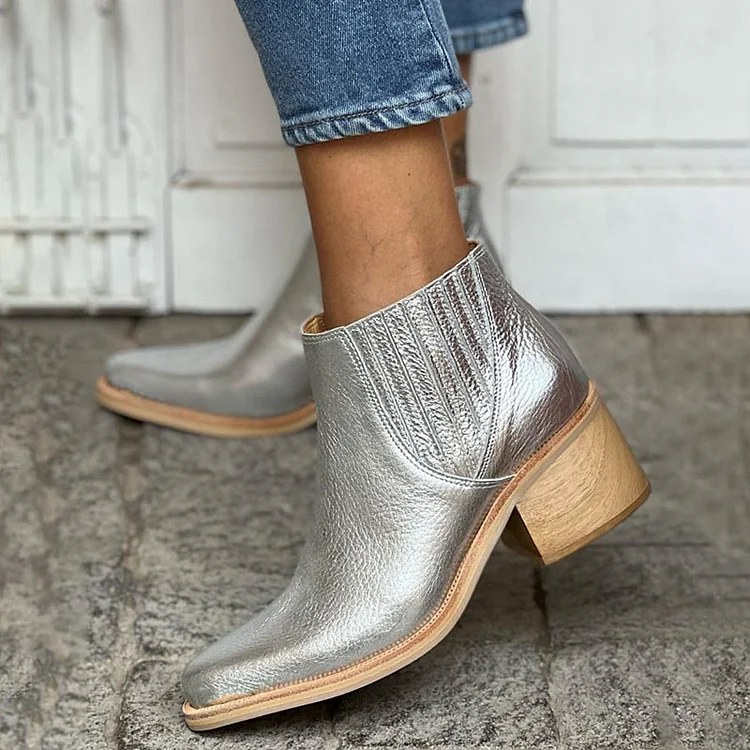 Silver chunky hotsell heel boots