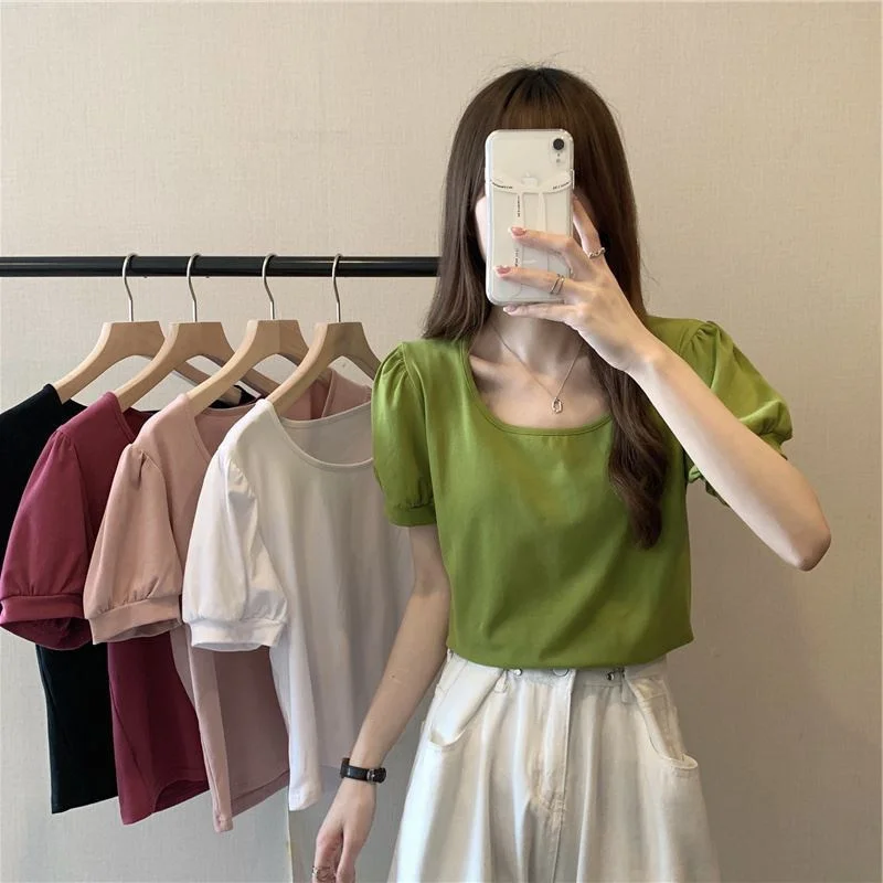 Brownm Brownm Sleeve T Shirt Female Summer 2024 New French Design Sense Low Round Collar Slim Thin Short Sleeve Student Jacket