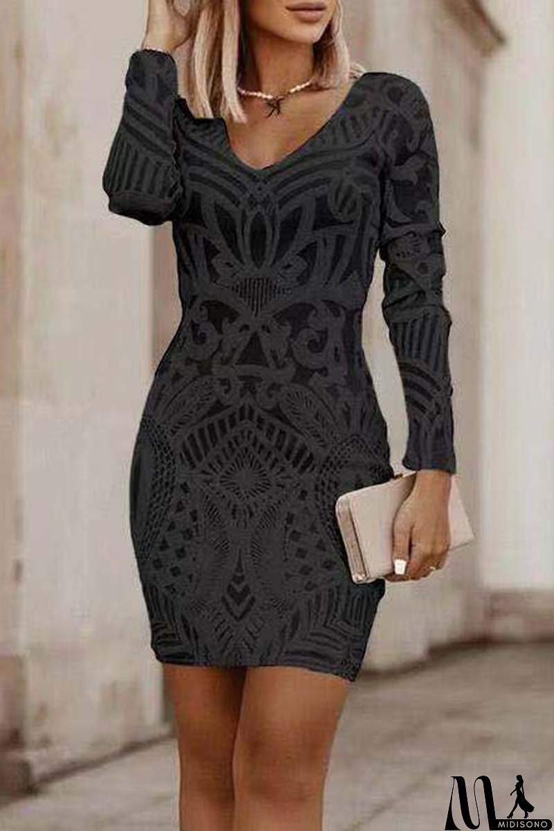 MidiSono - Casual Daily Patchwork V Neck Wrapped Skirt Dresses