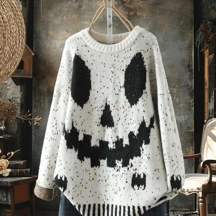 Skull Print Knitted Pullover Sweater
