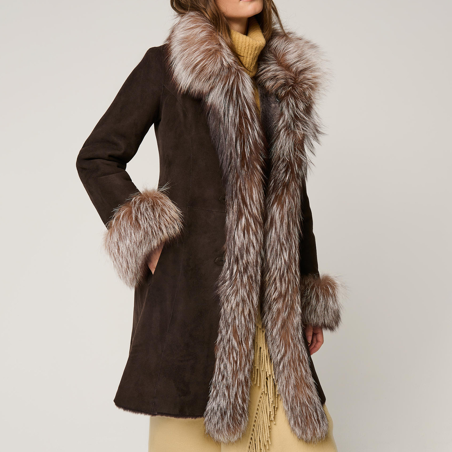 Winter Chic Faux Fur Trimmed Jacket with Scarf Detail