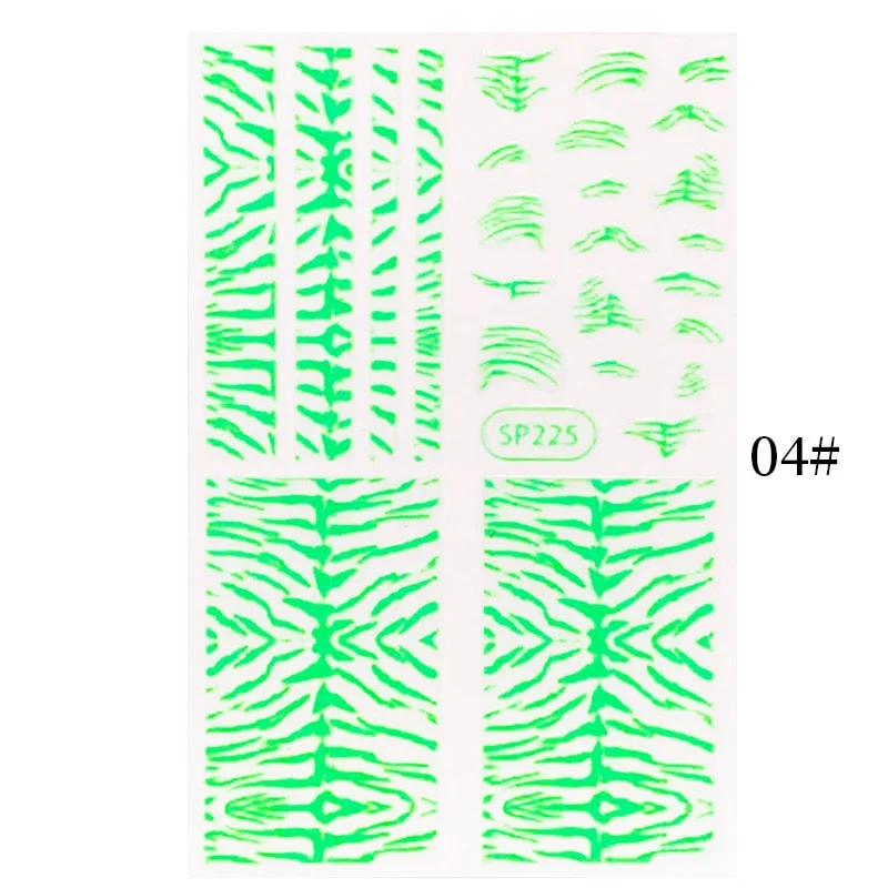 1PC Zebra Serpentine 3D Nail Stickers Fluorescence Green Leopard Prints Sliders Animal Skins Nail Art Decoration For Manicures