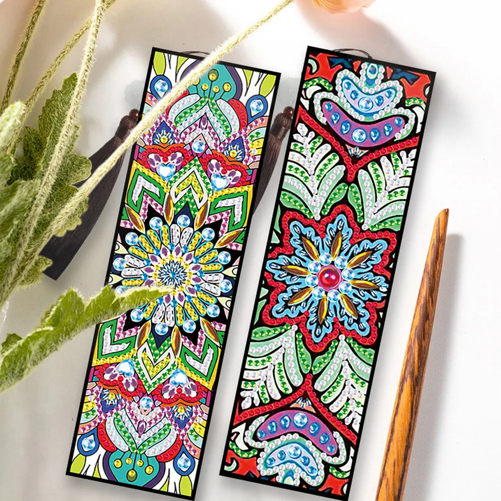 2pcs DIY Diamond Painting Leather Bookmark Mandala Tassel Crafts