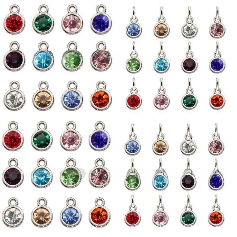 Diamond-encrusted Twelve Birthstone Colored Glass Pendant Necklace Jewelry DIY Pet Alloy Accessories Jewelry
