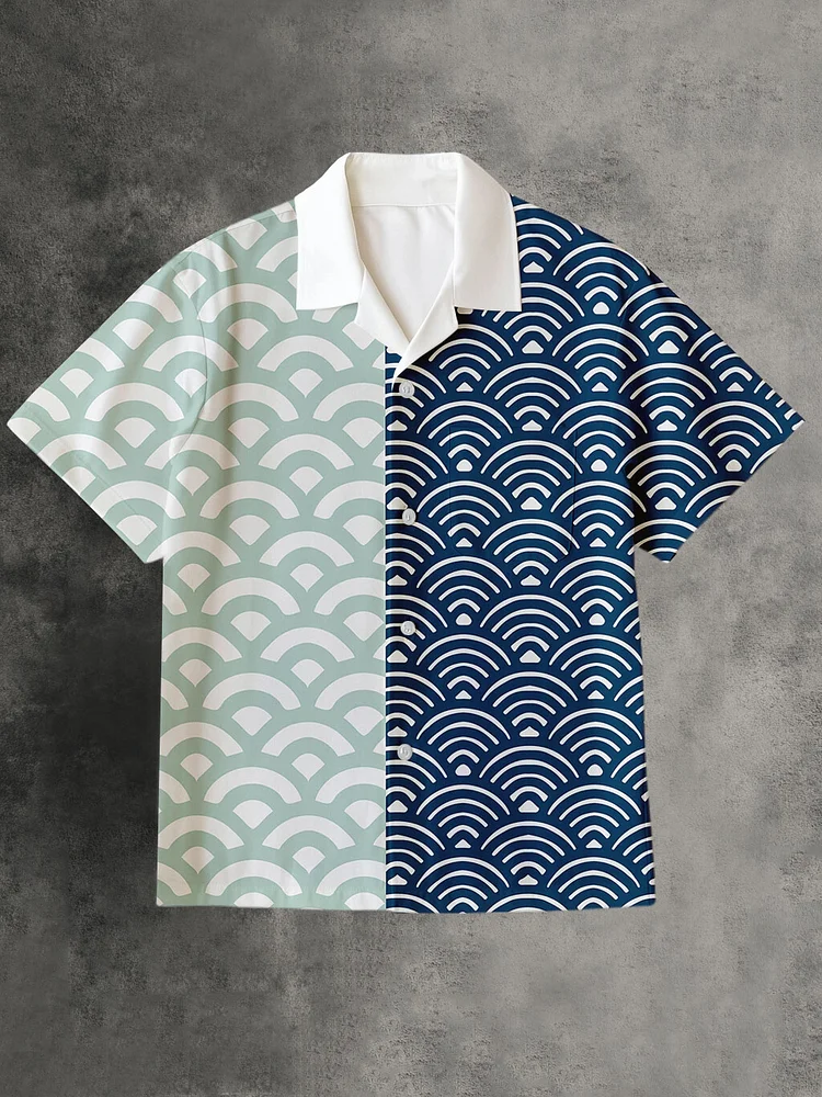 Men's Sea Waves Color Block Art Print Shirt
