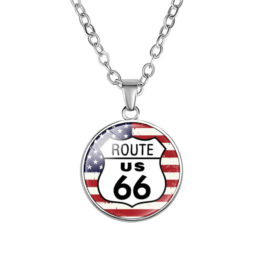 Retro Route 66 Alloy Necklace-inspireuse