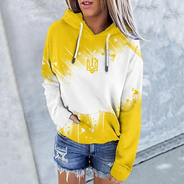 Simpfit Damen Stand With Ukraine Kapuzenpullover in Kontrastfarben