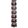 [US Local Warehouse] 6 Tier Bamboo Rotating Bookshelf on Wheels 360 Spinning Book Shelf Tower Round Revolving Bookcase Organizer Rolling Bookshelves for Small Space Corner Bedroom Office