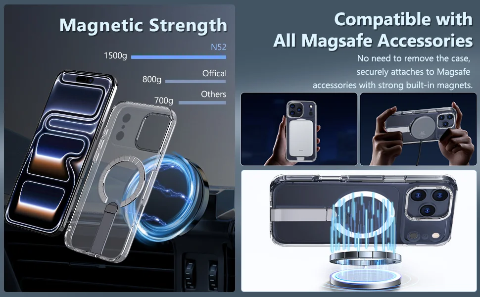 Suitable For Apple 17 Mobile Phone Case Straight Rotating Magnetic Stand Magsafe Transparent Iphone17Pro Mobile Phone Case