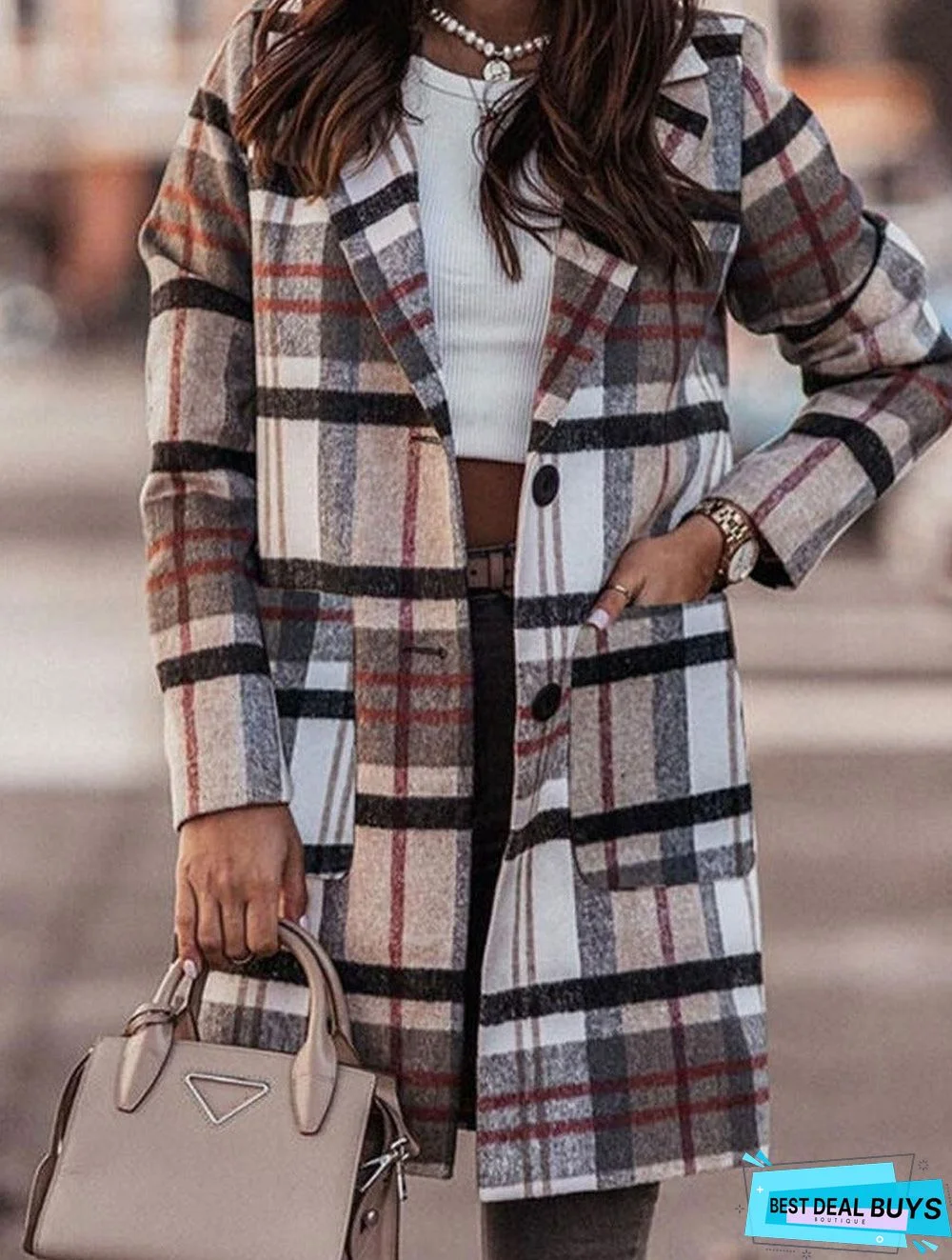 Casual Loose Plaid Woolen Cardigan Coat