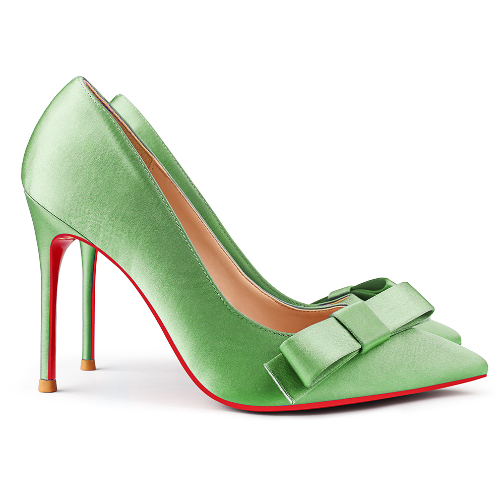 100mm Bow Fashion High Heels Sexy Prom Red Bottom Silk High Heels Stiletto Heels Light Color Series-vocosishoes