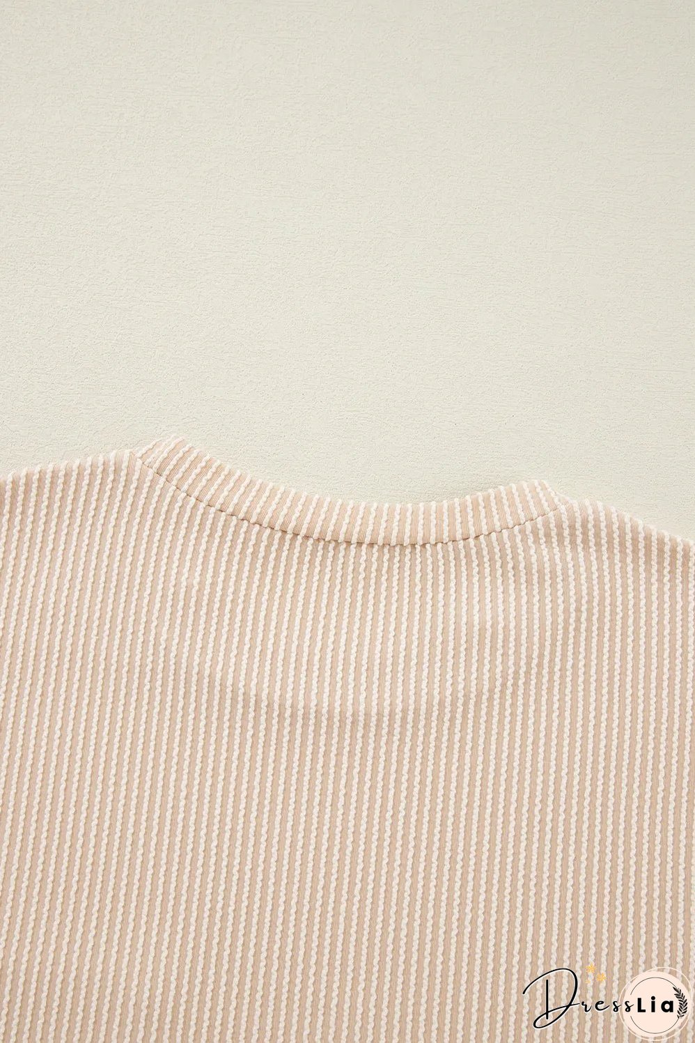 Beige Corded Knit Pocketed Loose Fit T Shirt