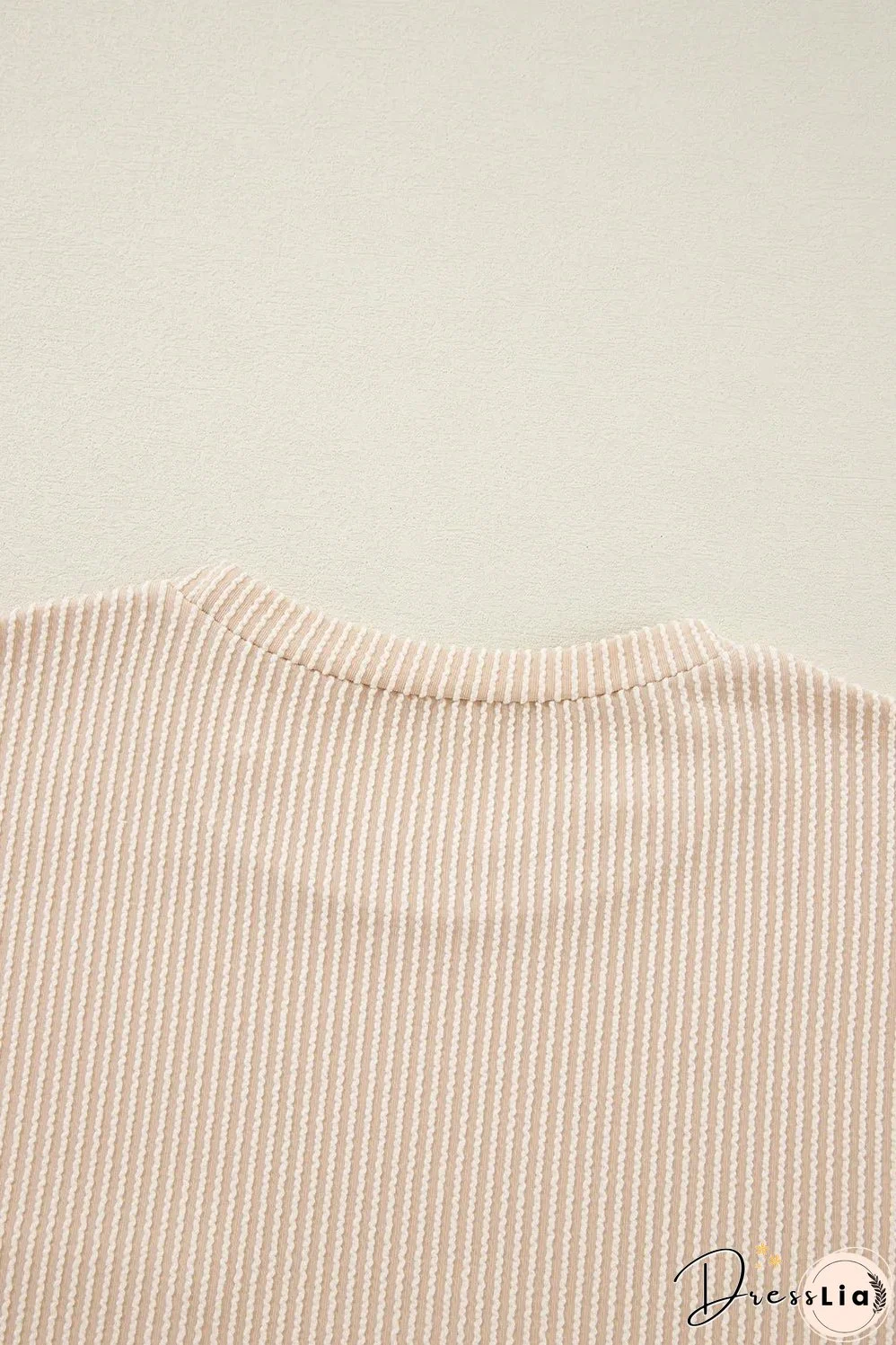 Beige Corded Knit Pocketed Loose Fit T Shirt