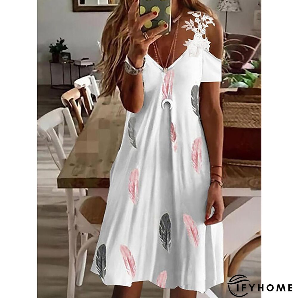Women's Casual Dress T Shirt Dress Tee Dress Print Dress Graphic Lace Patchwork V Neck Mini Dress Active Classic Daily Weekend Short Sleeve Loose Fit Black White Pink Spring Summer S M L XL XXL | IFYHOME