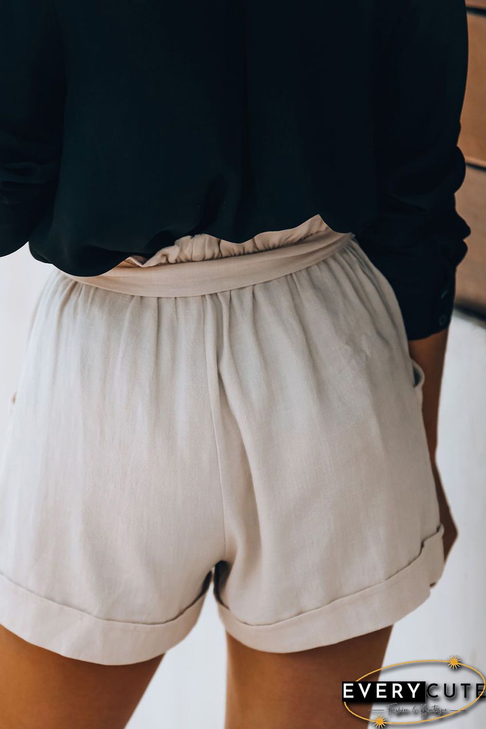 Apricot Cotton Pocketed Paper Bag Waist Shorts