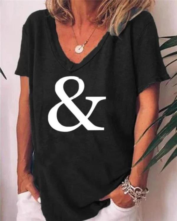 Geometric V-Neckline Short Sleeve Casual T-shirt