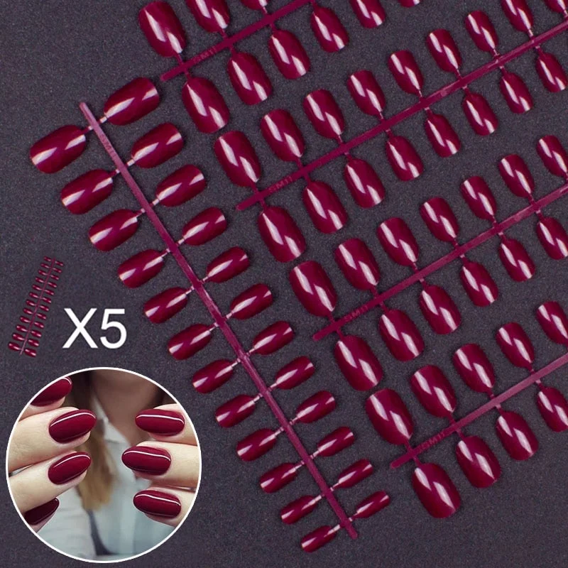 5 Sets Of 24 Pieces Per Unit Round Colored False Nails Tips Full Cover 10 Size Fake Nails For DIY Acrylic Press On Nail Tips-Nail Inspo