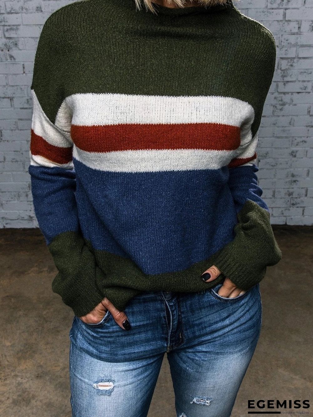 Color-Block Crew Neck Long Sleeve Sweater | EGEMISS