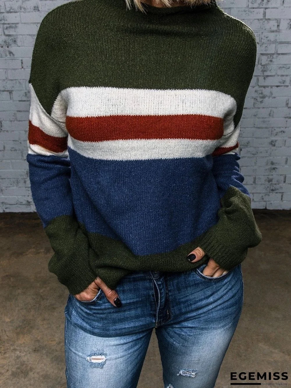 Color-Block Crew Neck Long Sleeve Sweater | EGEMISS