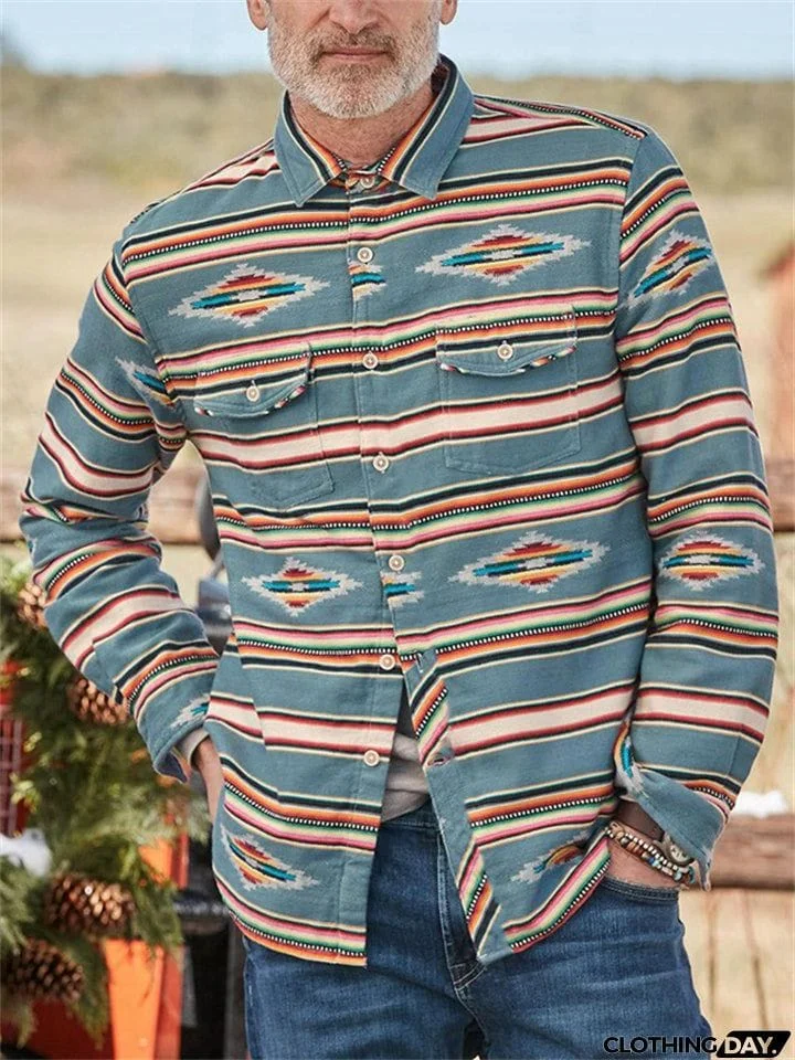 Vintage Button Up Men's Aztec Shirt