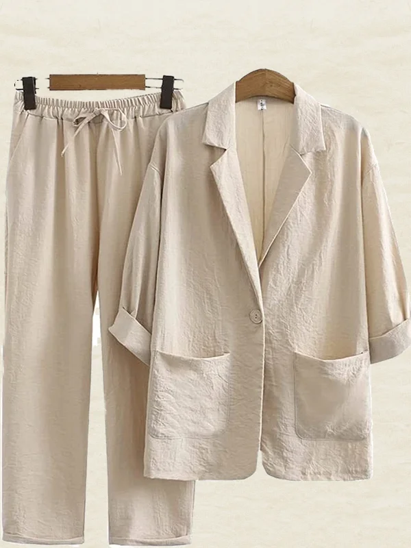 Women's Fashion Casual Cotton and Hemp Suit Top Set