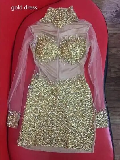 VCSHOES Black Rhinestones Transparent Dresses Evening Performance See Through Costumes Birthday Celebrate Dress Singer Outfit
