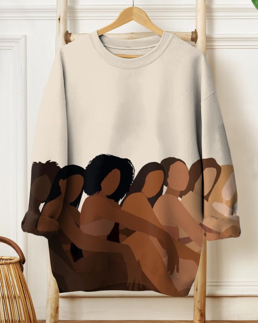 Women's Crew Neck Long Sleeve Black Print Sweatshirt