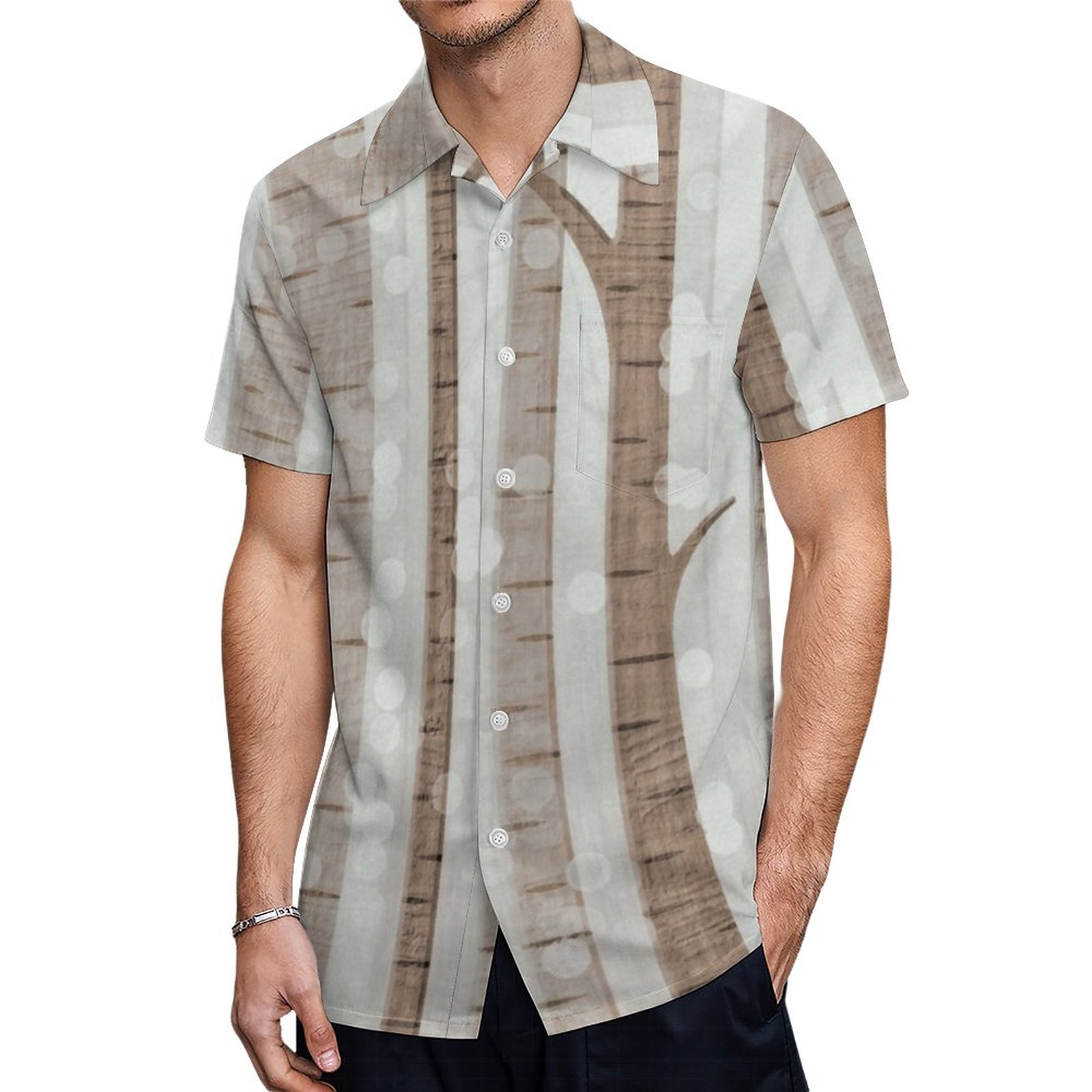 Elegant Birch Trees Forest Acrylic Artwork Hawaiian Shirt Mens Button Down Tropical Hawaii Beach Shirts