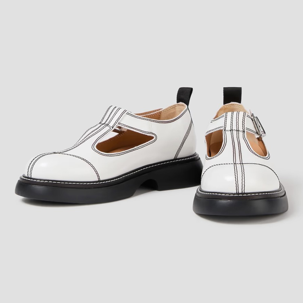 Women's White T-Strap Buckle Round Toe Block Heel Platform Mary Janes Nicepairs