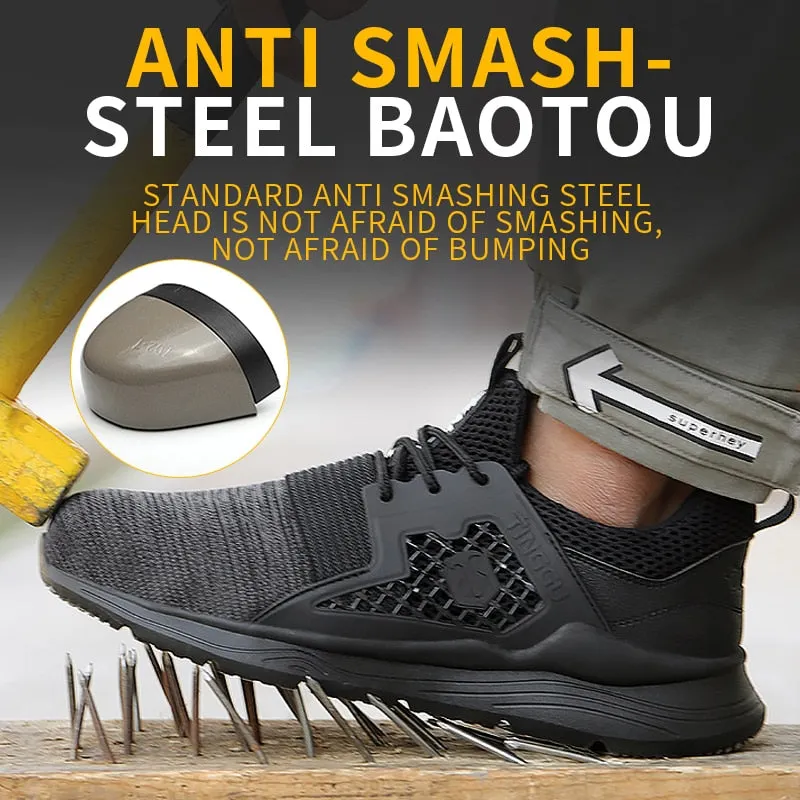 Men's Safety Work Shoes Steel Head Kevlar Insole Wear Resistant Boots Indestructible Short Sneakers Puncture-Proof Walking Boots