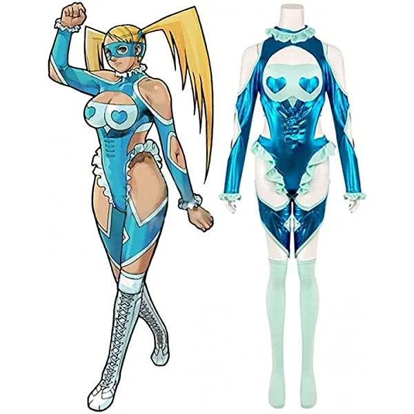 R.Mika Cosplay Costume Street Fighter Cosplay Women's Bodysuit Halloween Battle Uniform Blue Blue 3X-Large