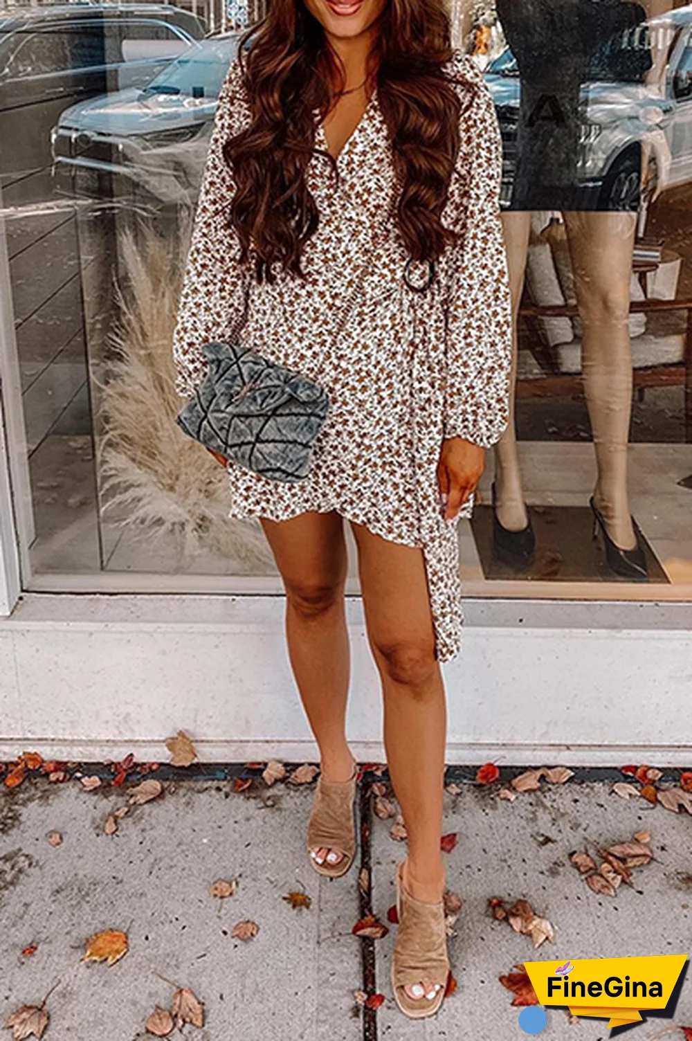 Fashion Casual Floral Split Joint Frenulum V Neck A Line Dresses