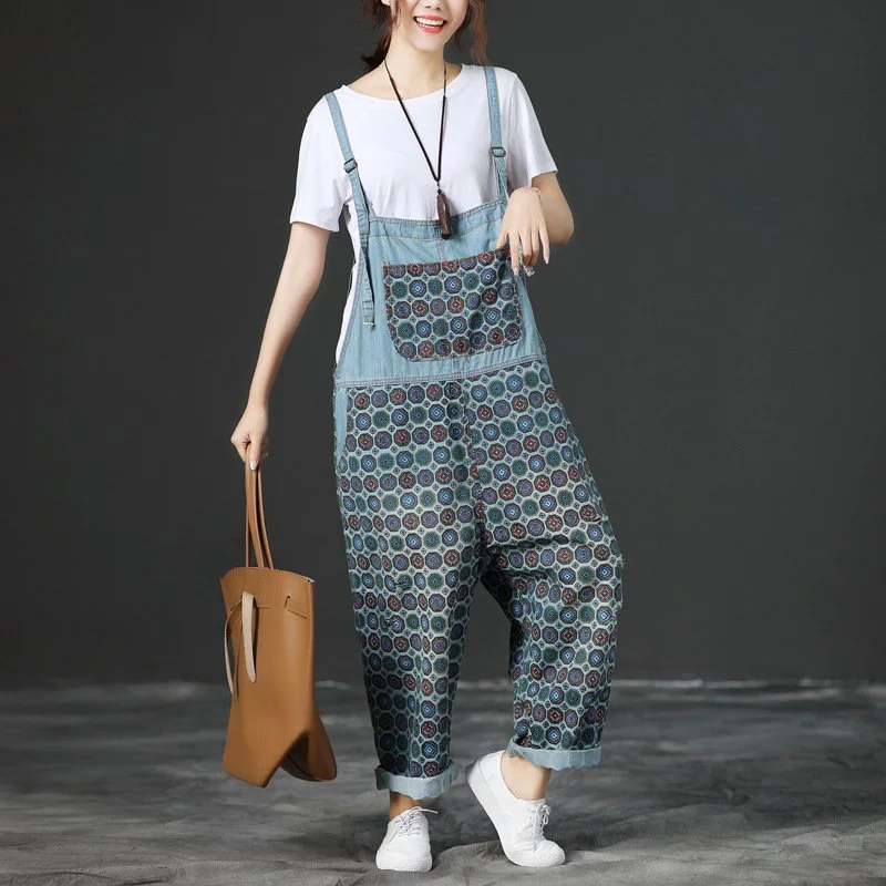 Loose Plus Size Printed Overalls