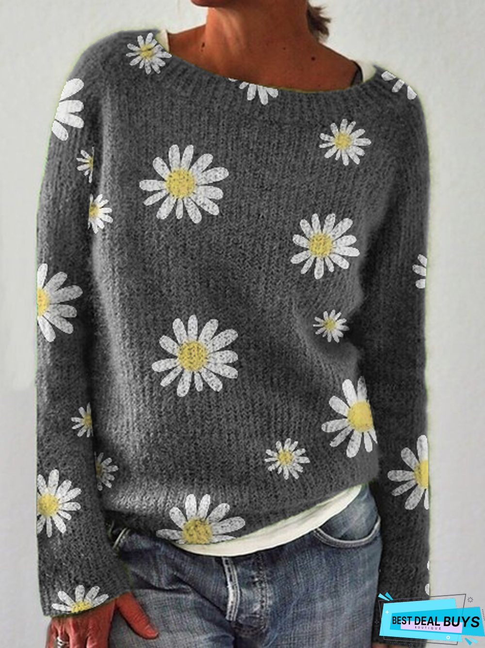 Long Sleeve Shift Floral Sweater