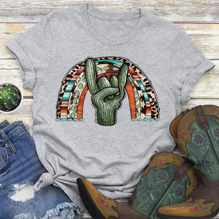 PSL - Cactus Hand Turquoise Rainbow T-shirt Tee-05857