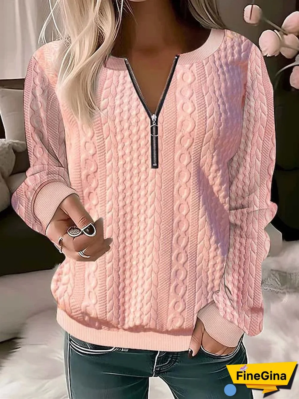 Women's Solid Color V-neck Long Sleeve Top