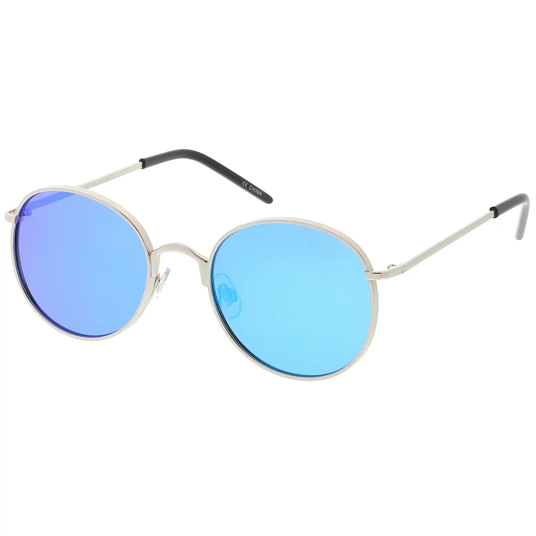 Classic Metal Round glasses Thin Arms Colored Mirror Flat Lens 52mm