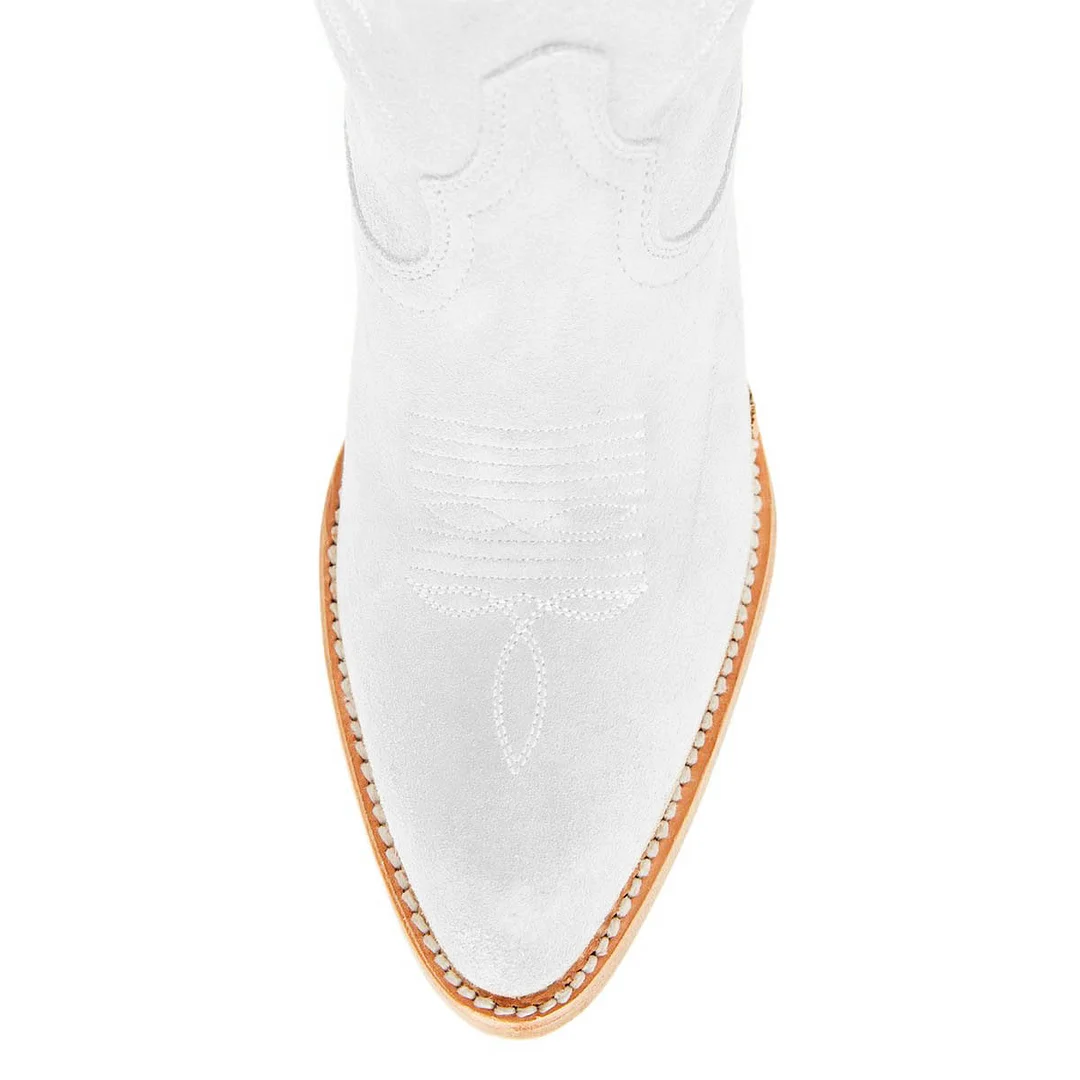 White Chunky Heel Embroidered Classic Cowgirl Boots with Pointed Toe