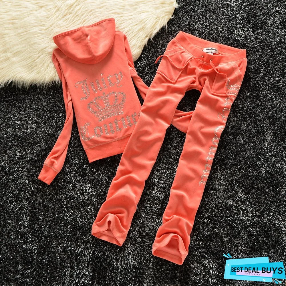 Gold Silk Long Sleeve Lettered Casual Sports Suit Women's Two-piece Set