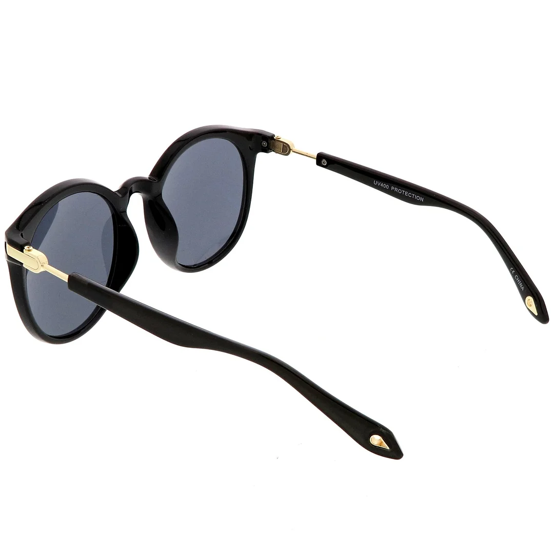 Classic Horn Rimmed Round glasses Metal Arm Detail Neutral Colored Lens 53mm