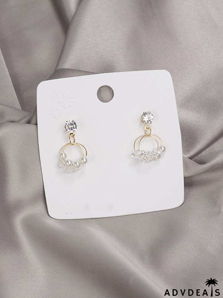 Faux Pearl Decor Round Drop Earrings