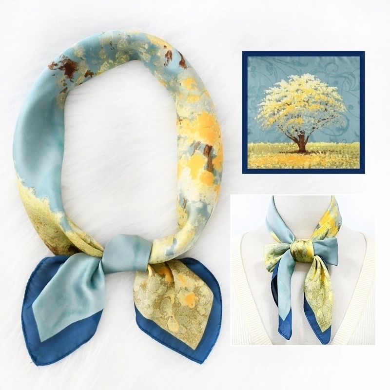 2 Pieces Women’s Elegant Plaid Flower Horse Satin Silk Scarf