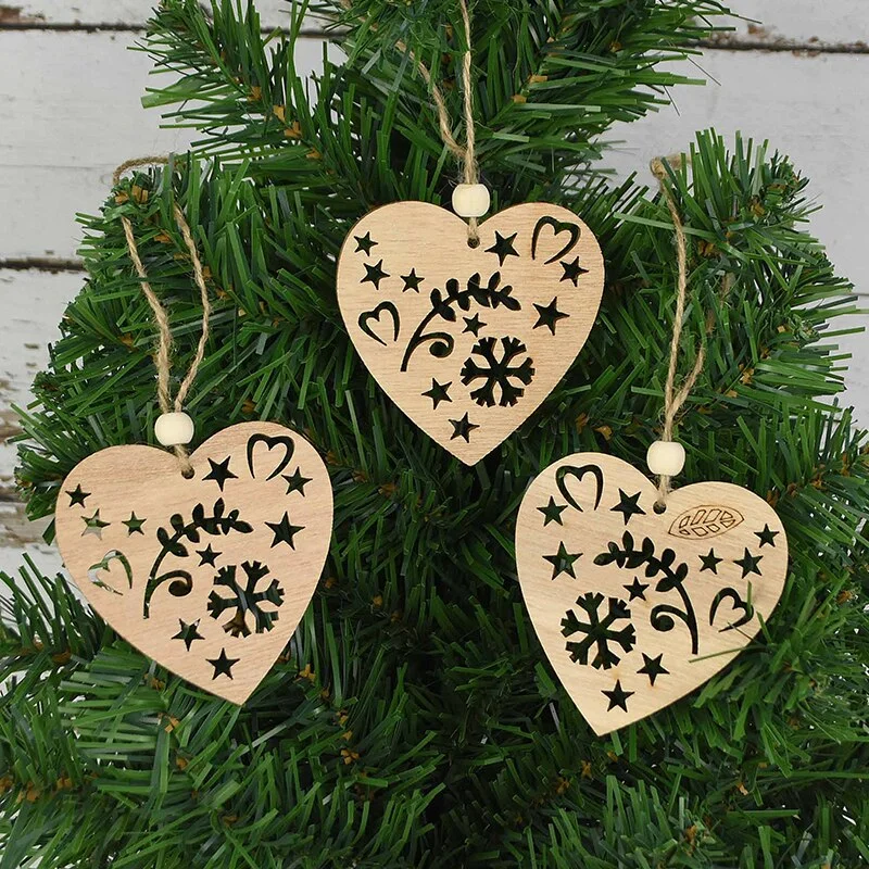 3pcs Vintage Christmas Wooden Pendants Ornaments DIY Wood Craft Christmas Decorations Christmas Tree Hanging Ornaments Gifts