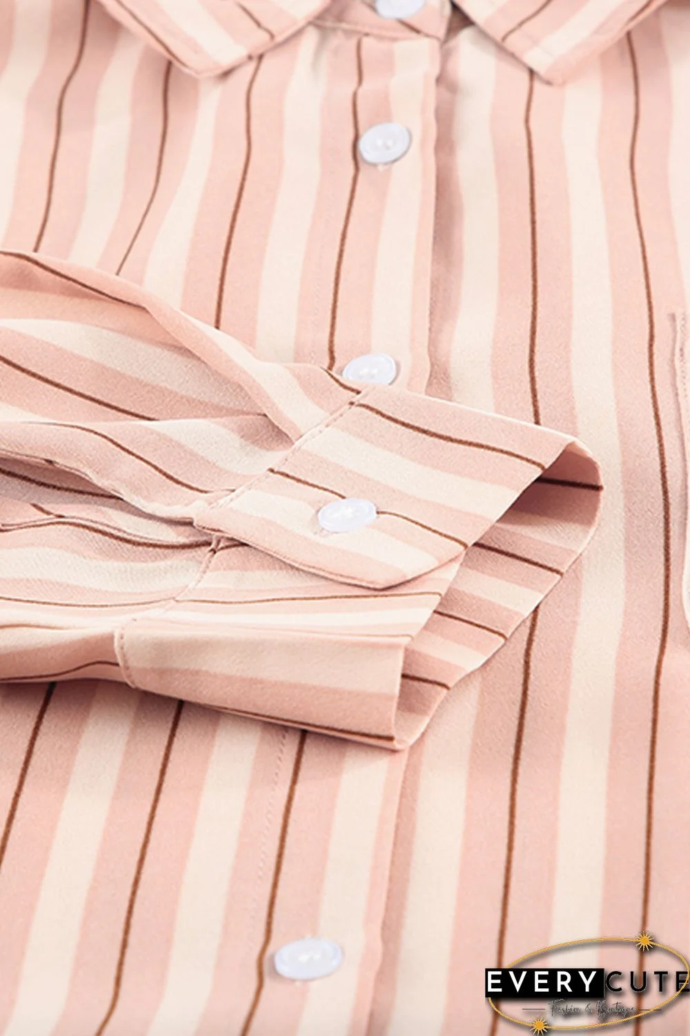 Pink Striped Buttons Closure Long Sleeve Shirt