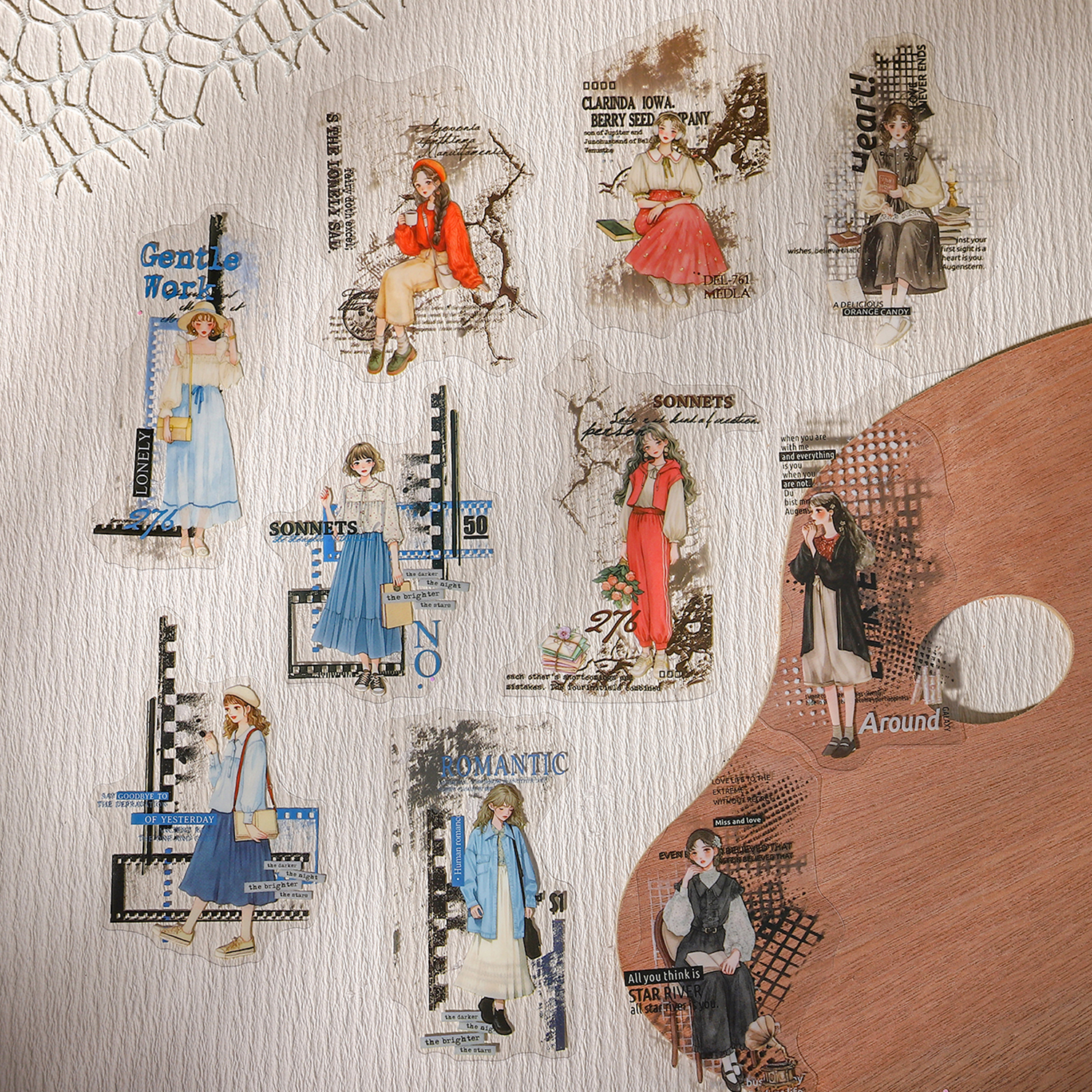 PET 스티커 - 트레이스 시리즈의 인물 소녀 캐릭터