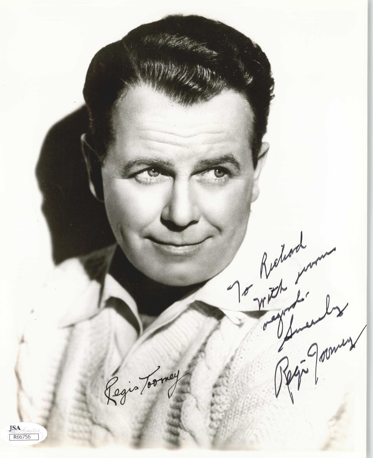 REGIS TOOMEY (DECEASED) ACTOR SIGNED 8X10 STUDIO PROMO SIGNED COA R66756