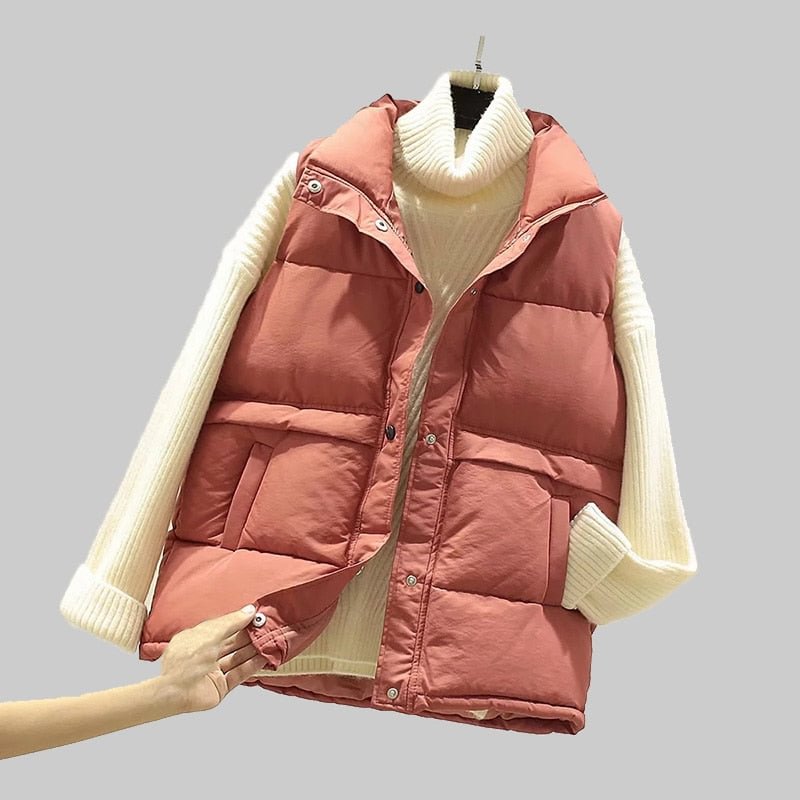 2021 Women Sleeveless Vest Winter Warm Plus Size 2XL Down Cotton Padded Jacket Female Veats Mandarin Collar Sleeveless Waistcoat