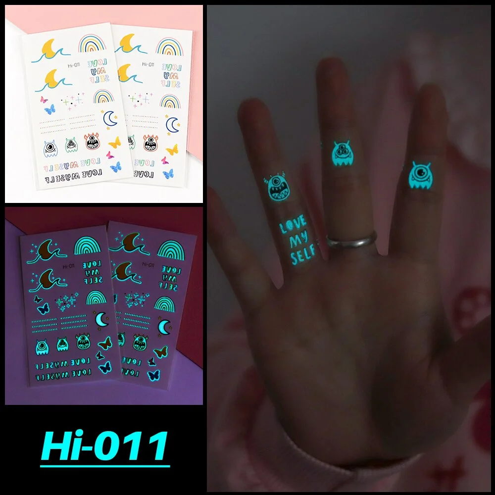 Sdrawing Luminous Tattoo Hand Finger Starry Star Universe for Kids Fake Tattoo Glowing In Dark Waterproof Temporary Tattoo Stickers