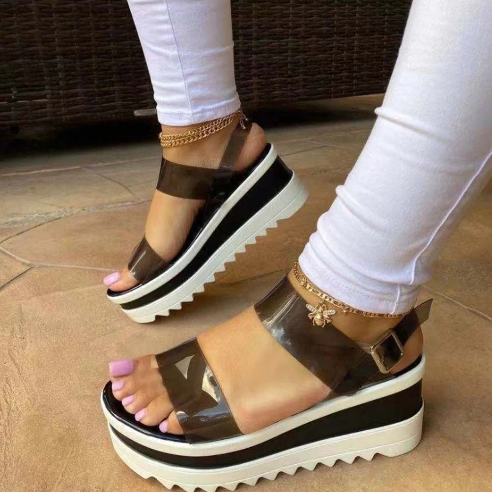 On Sale Dropshipping Open Toe Multicolor PVC Platform Wedges Leisuse Casual Beach Sandals For Women Colorful Thick Sole Shoes